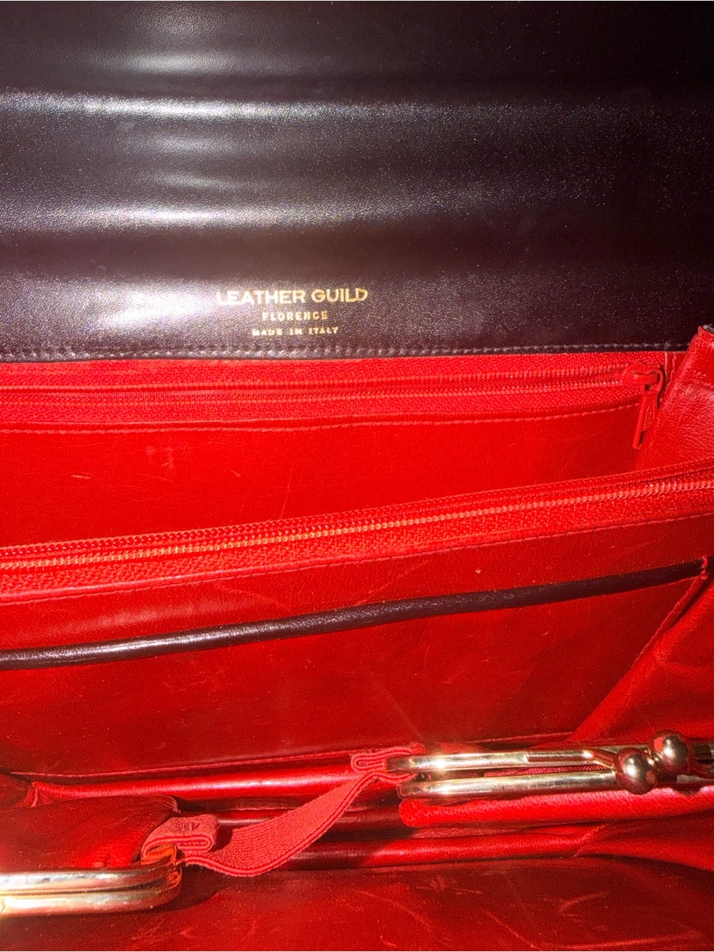 Florence Eiseman Black and Red Leather Wallet with Gold Hardware